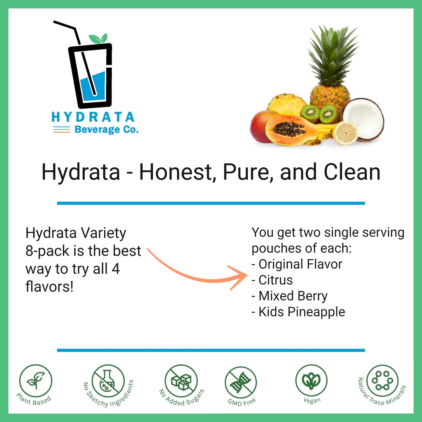 Hydrata Electrolyte Beverage Powder - Sampler Pack - 10 single servings