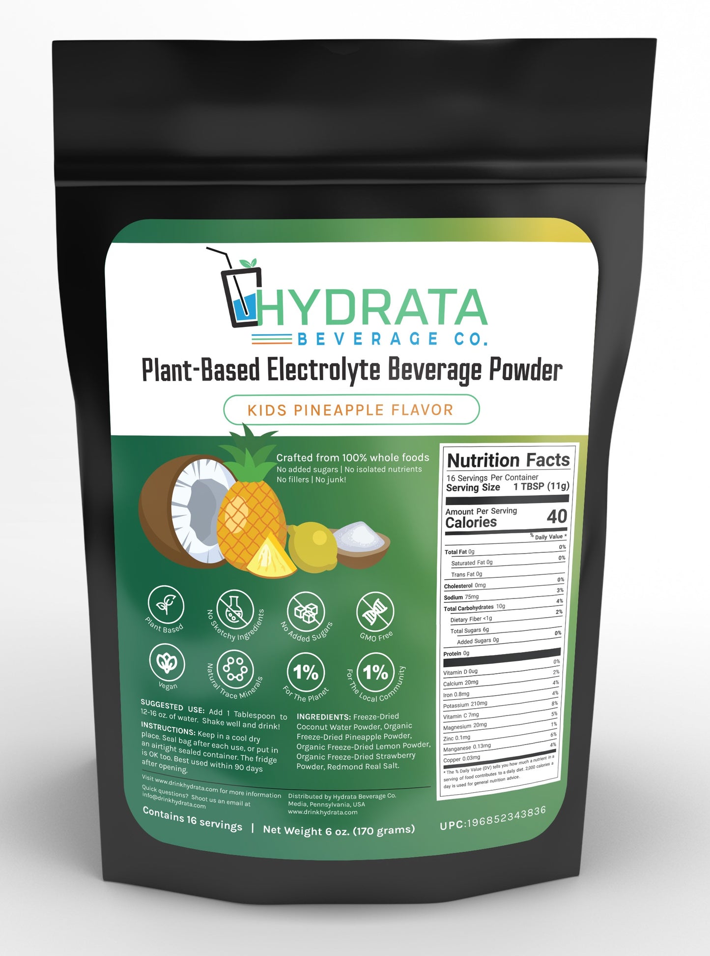 Hydrata Electrolyte Beverage Powder - Kids Pineapple Flavor