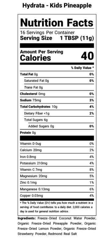 Hydrata Electrolyte Beverage Powder - Kids Pineapple Flavor