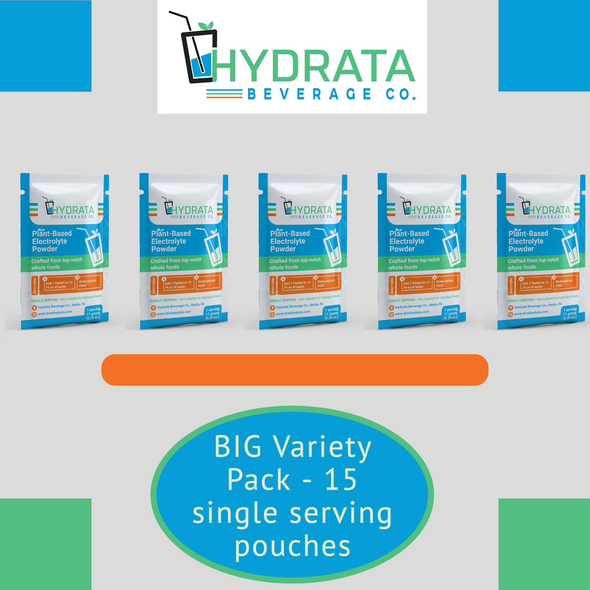Hydrata Electrolyte Beverage Powder BIG Variety Pack 15 pouches