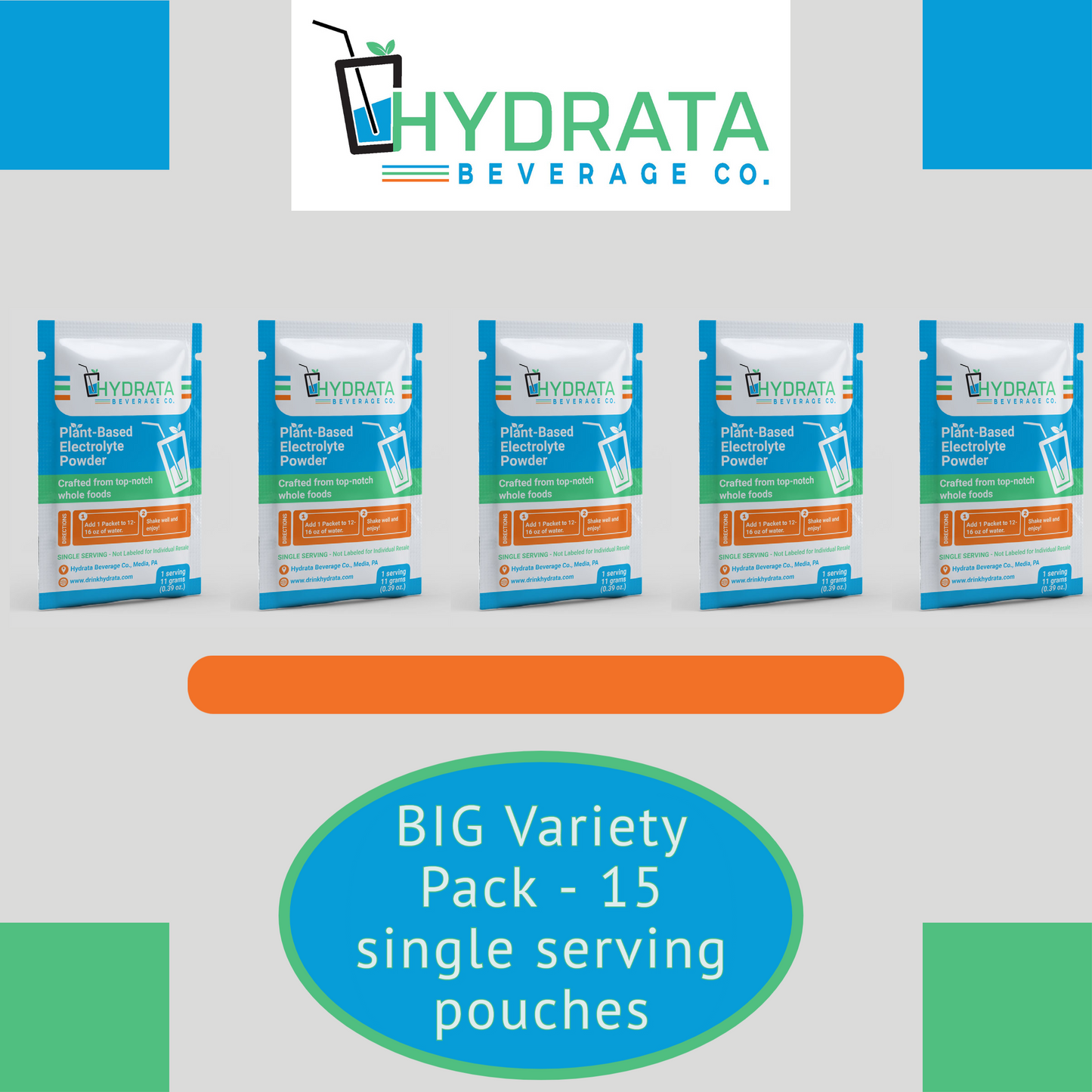 Hydrata Electrolyte Beverage Powder - BIG Variety Pack - 15 pouches