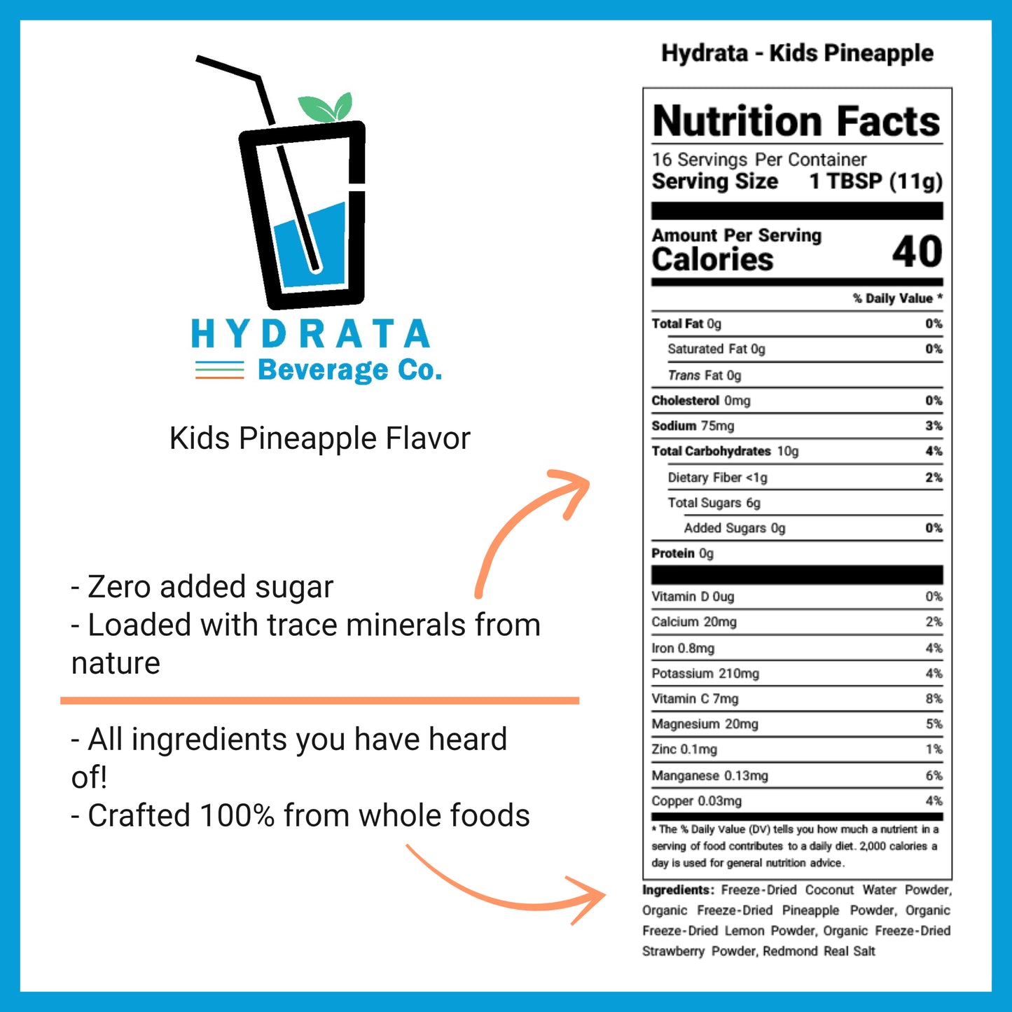 Hydrata Electrolyte Beverage Powder - Kids Pineapple Flavor